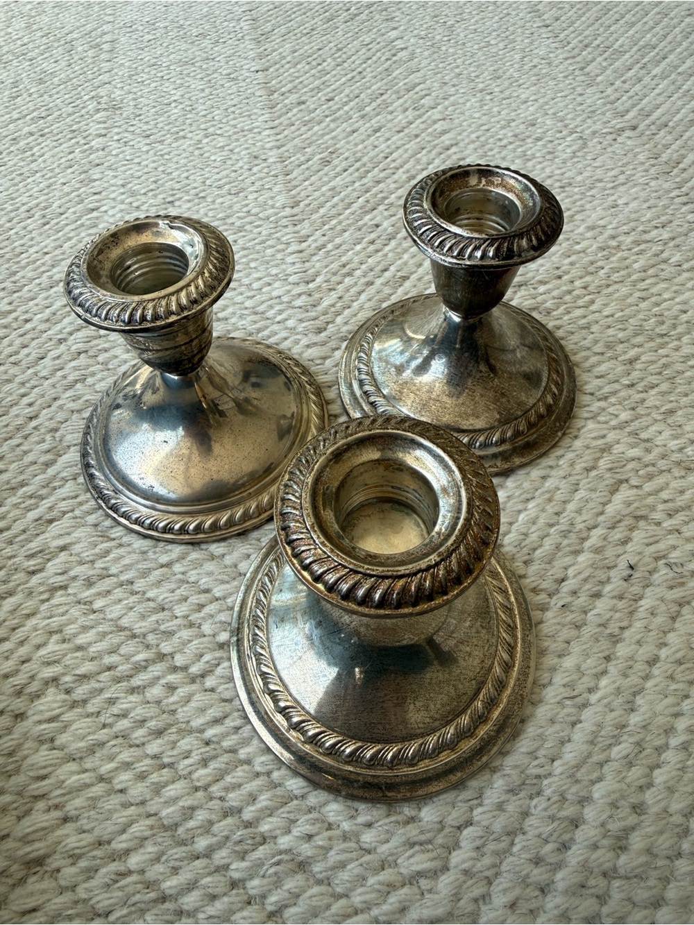 Vintage Weighted Sterling Silver Candlestick Holders - Set of 3